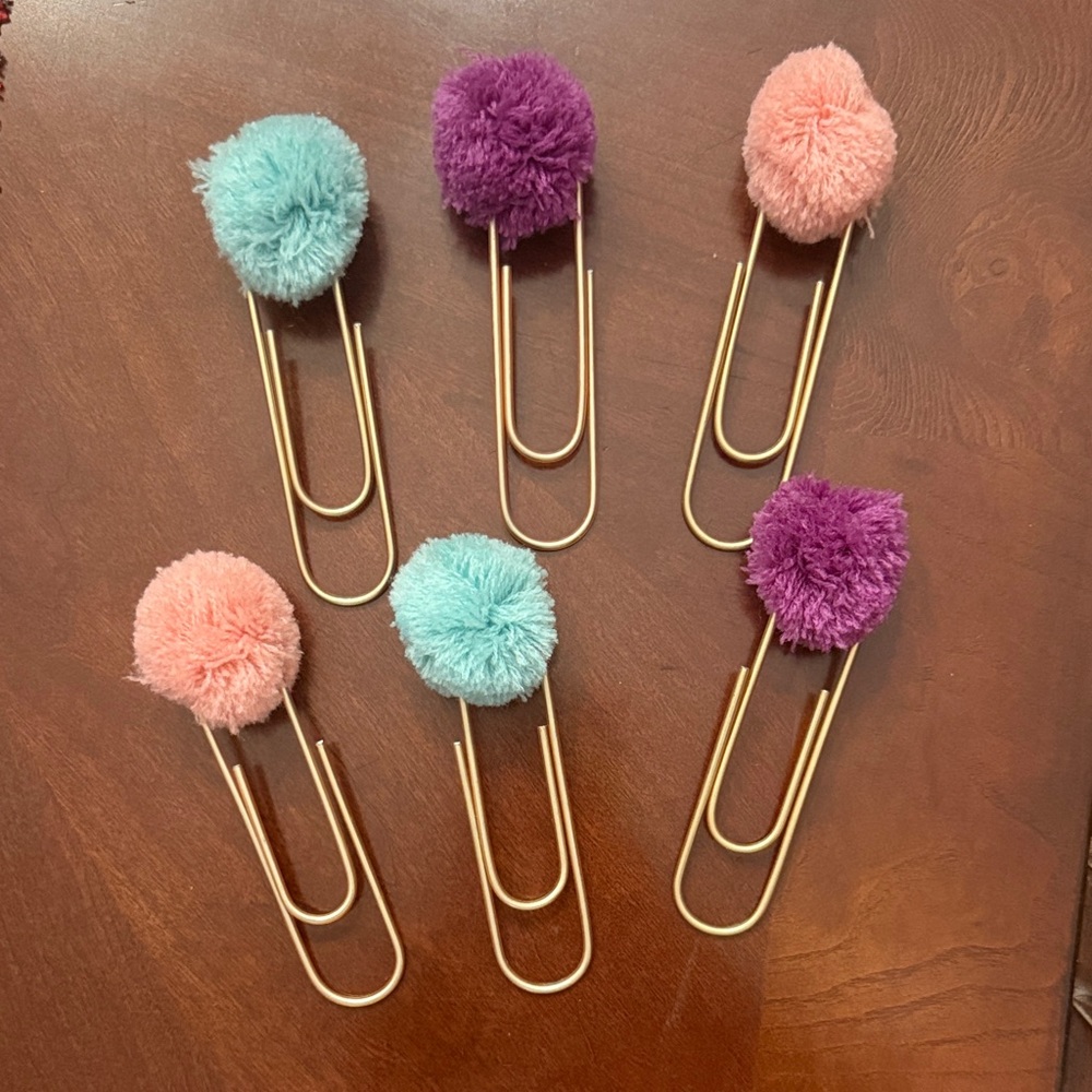 Pom Pom Oversized Paperclip Set - Gold, Pink, Purple, and Blue